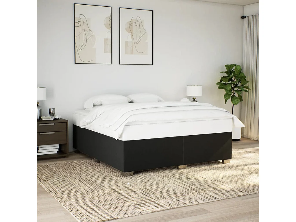 Sommier à lattes de lit avec matelas Noir 180x200 cm Tissu