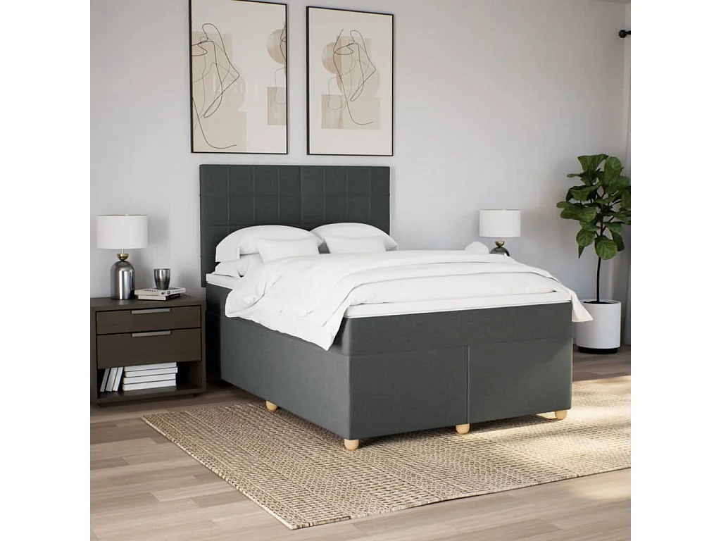 Boxspring met matras stof donkergrijs 140x190 cm