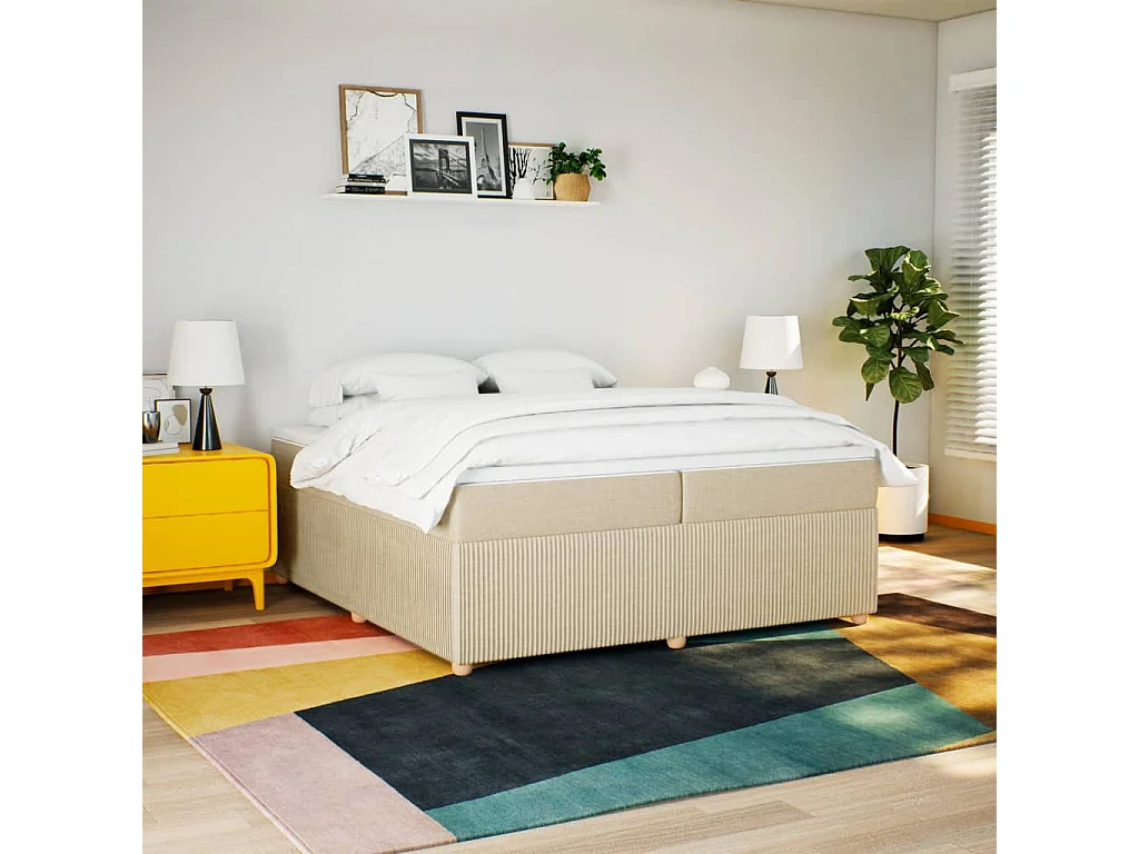 Sommier à lattes de lit avec matelas Crème 200x200 cm Tissu