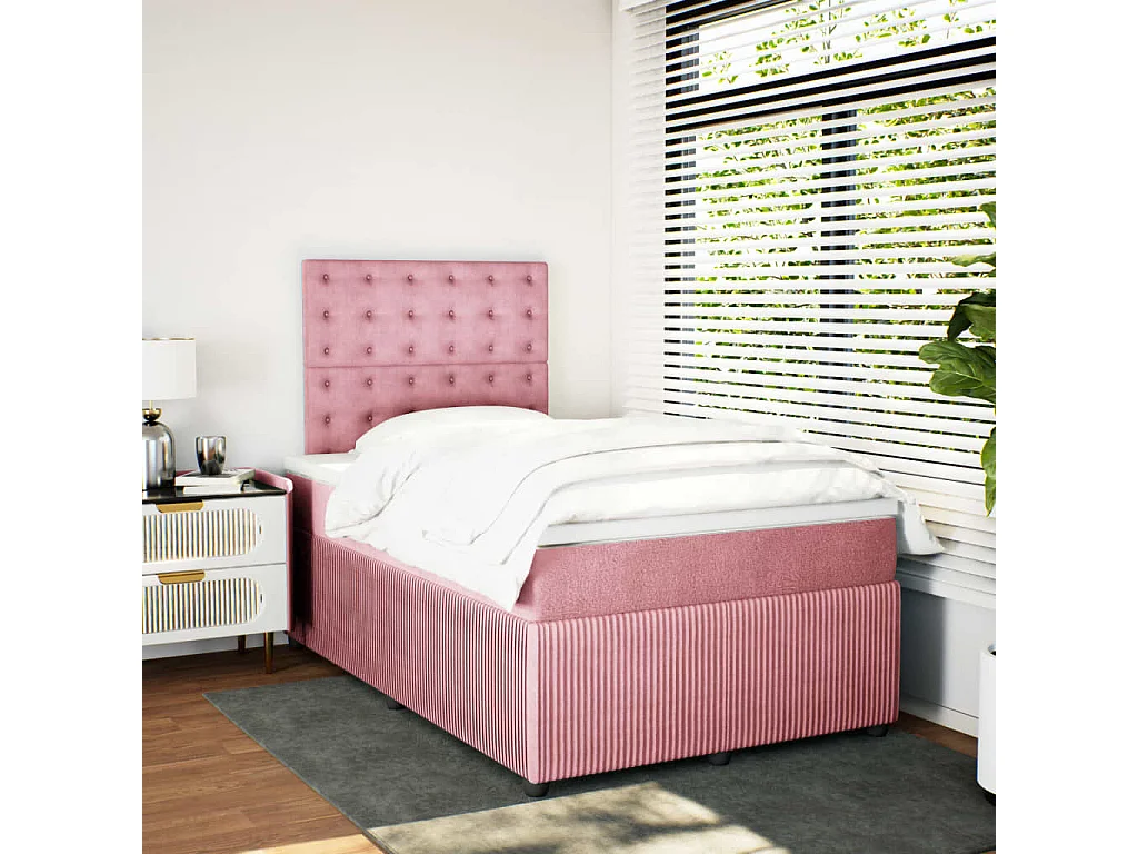 Cama box spring con colchón terciopelo rosa 120x200 cm