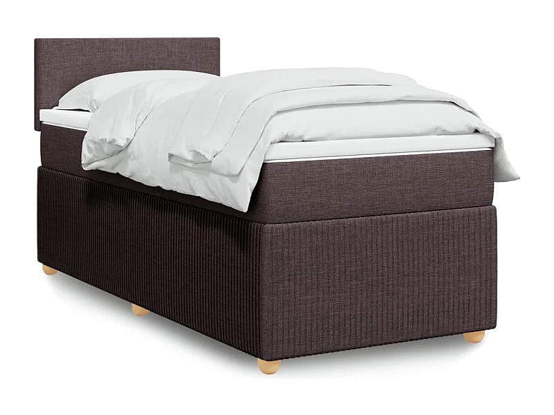 Cama box spring con colchón tela marrón oscuro 90x190 cm