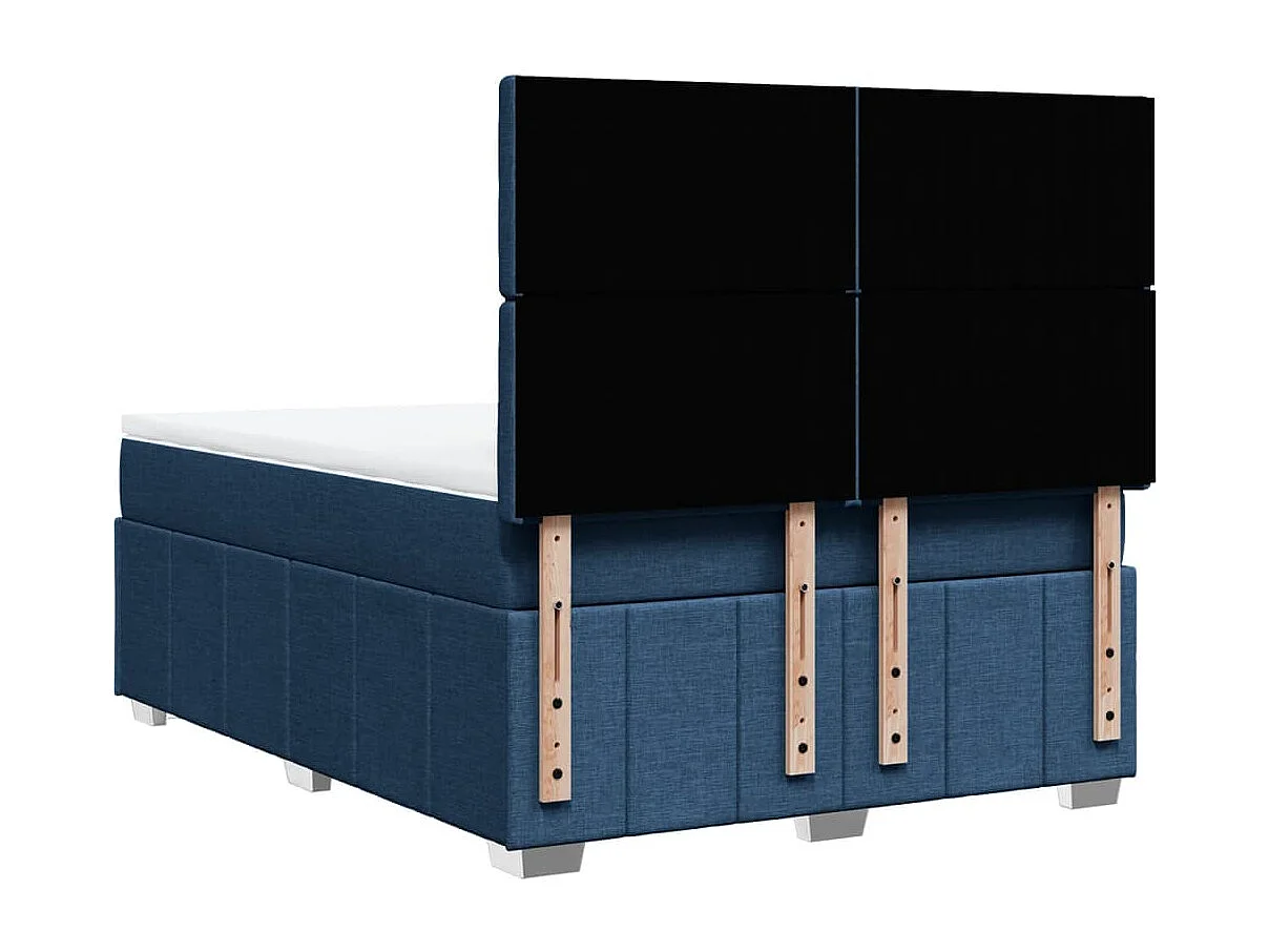 Cama box spring con colchón tela azul 140x190 cm