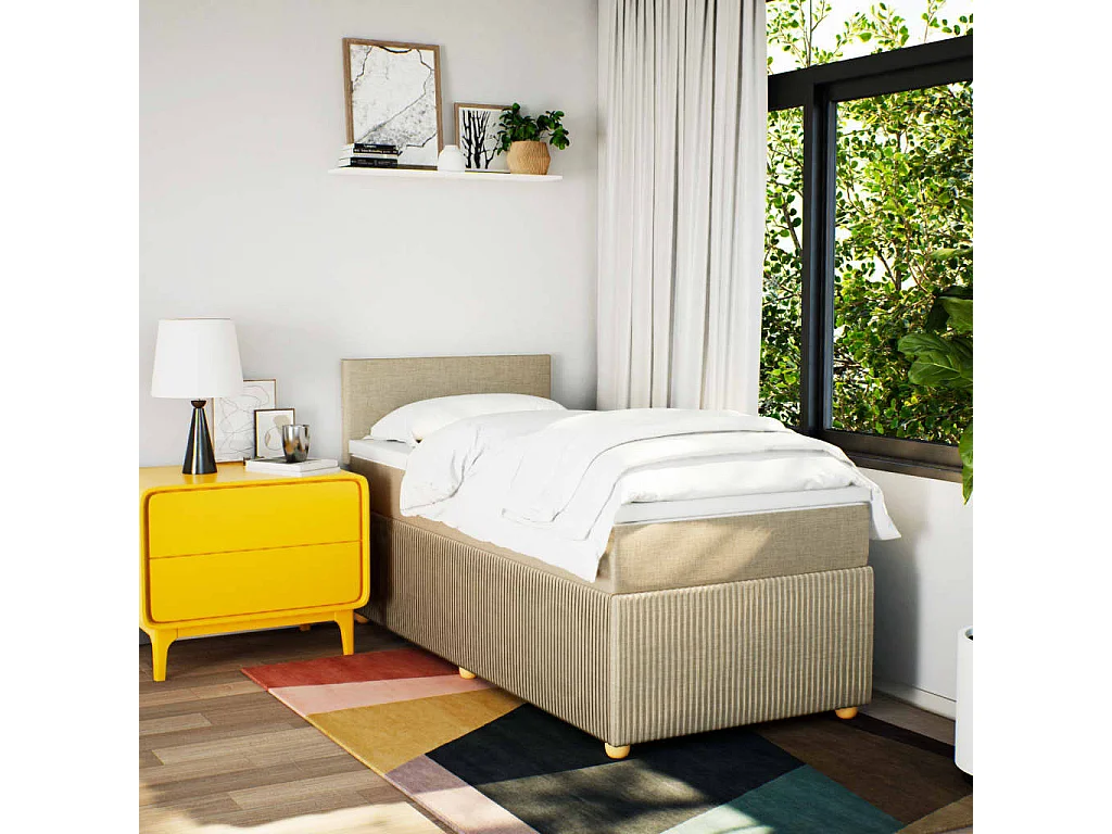 Sommier à lattes de lit avec matelas Crème 100x200 cm Tissu