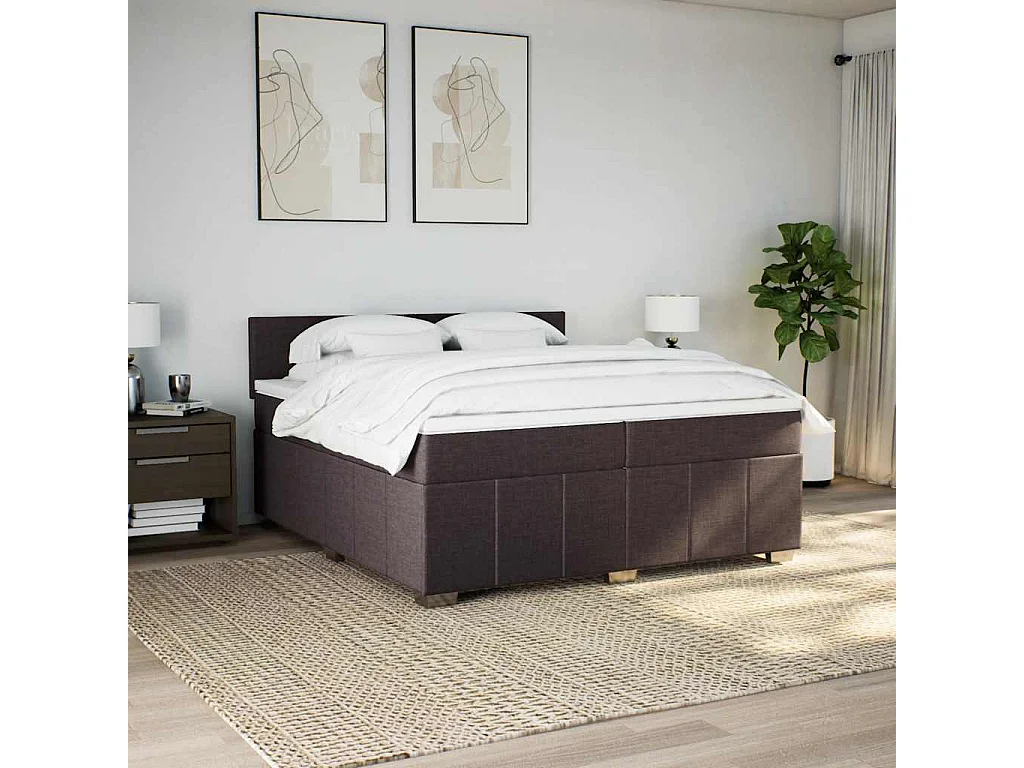 Cama box spring con colchón tela marrón oscuro 200x200 cm