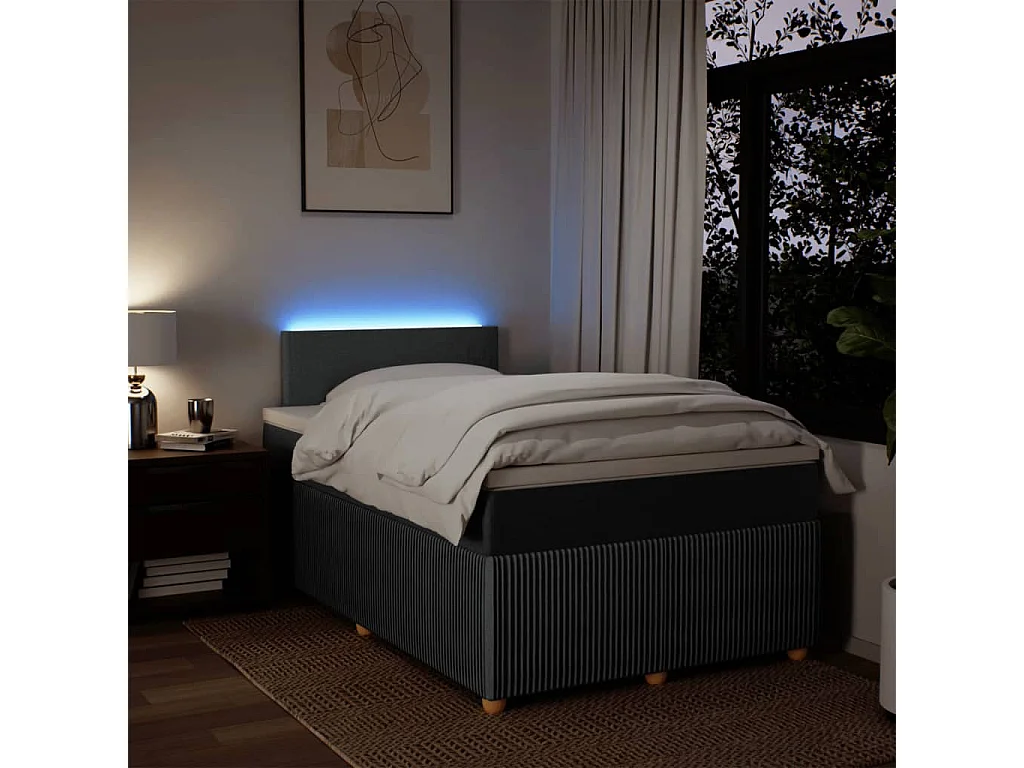 Cama box spring con colchón tela gris oscuro 120x190 cm