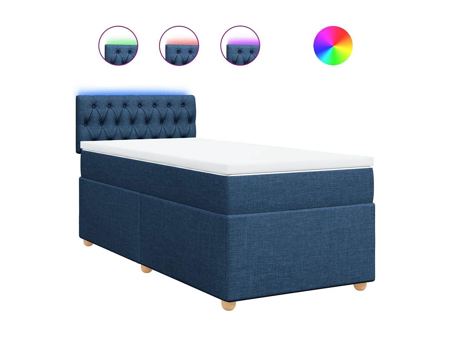 Cama box spring con colchón tela azul 100x200 cm