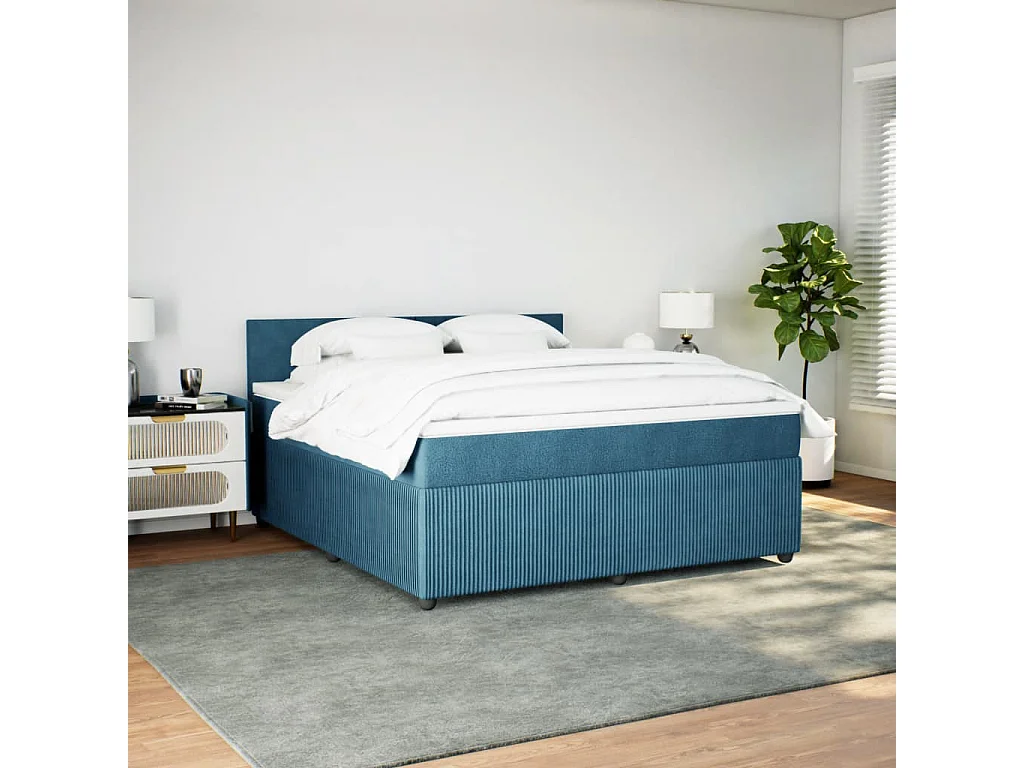 Cama box spring con colchón terciopelo azul 180x200 cm