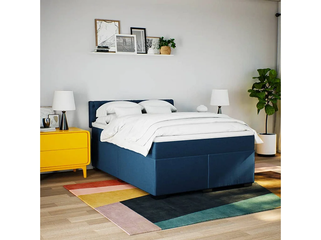 Cama com molas/colchão 160x200 cm tecido azul