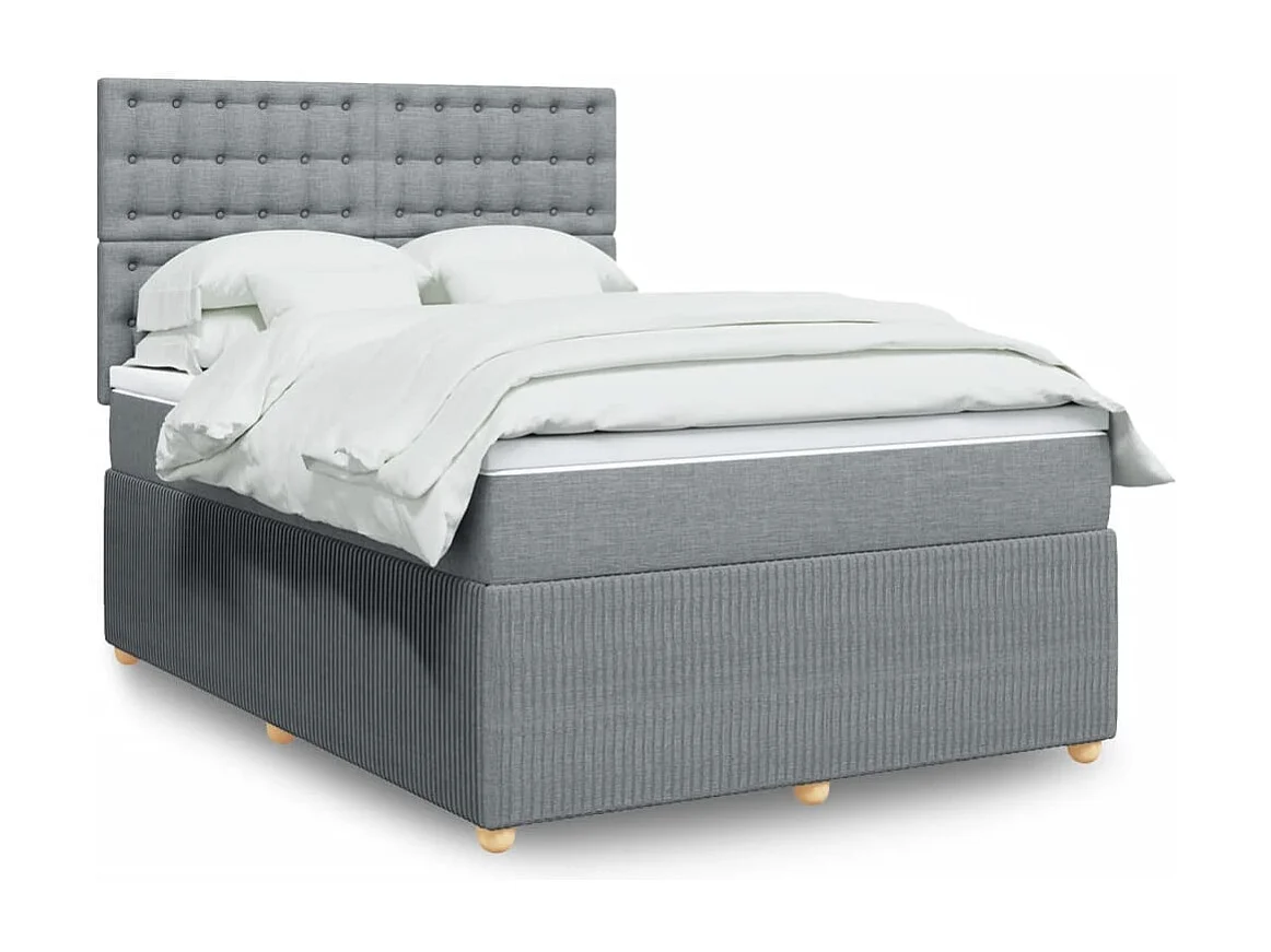 Cama box spring con colchón tela gris claro 140x190 cm