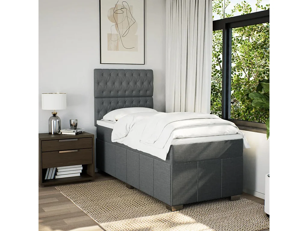 Sommier à lattes de lit avec matelas Gris foncé 90x200 cm Tissu