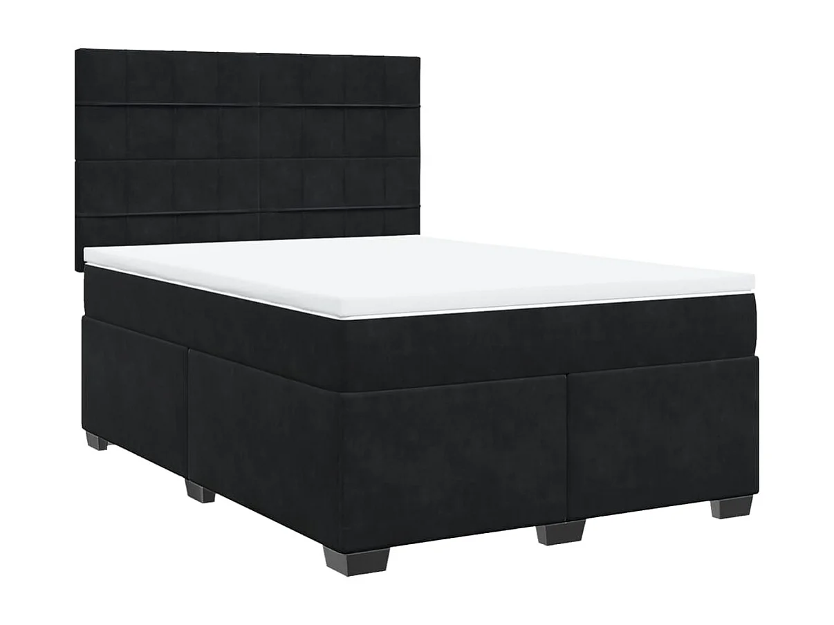 Cama box spring con colchón terciopelo negro 160x200 cm