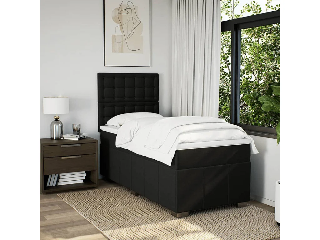 Sommier à lattes de lit avec matelas Noir 90x190 cm Tissu