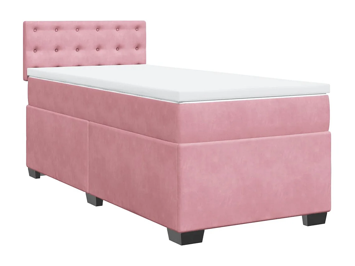Cama box spring con colchón terciopelo rosa 90x200 cm