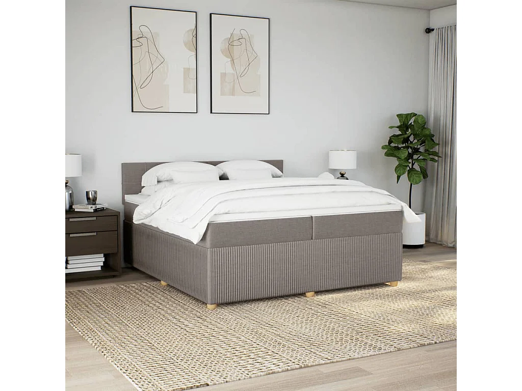 Cama box spring con colchón tela gris taupe 200x200 cm
