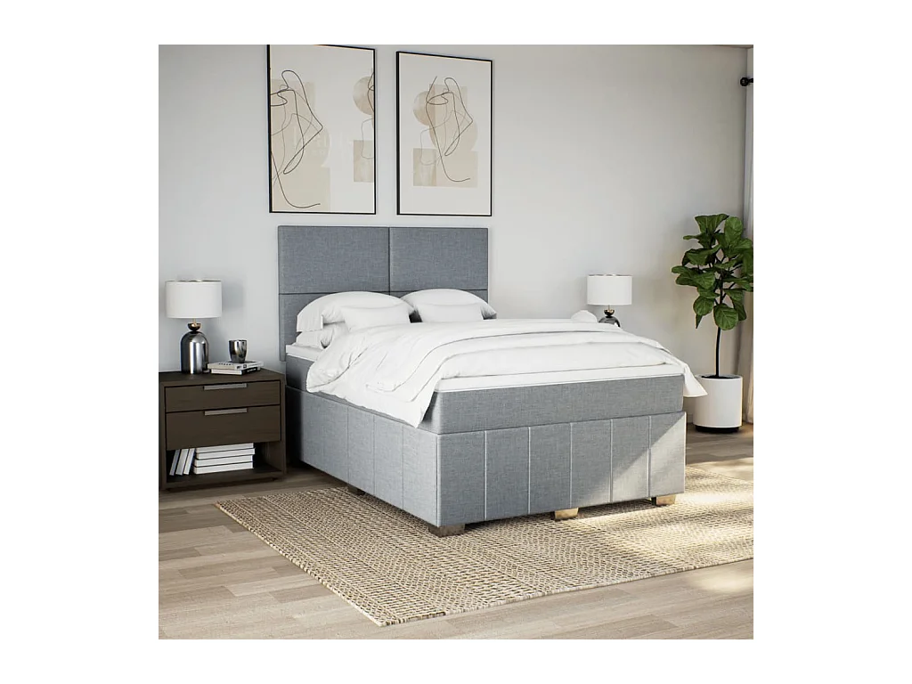 Sommier à lattes de lit avec matelas Gris clair 140x190cm Tissu