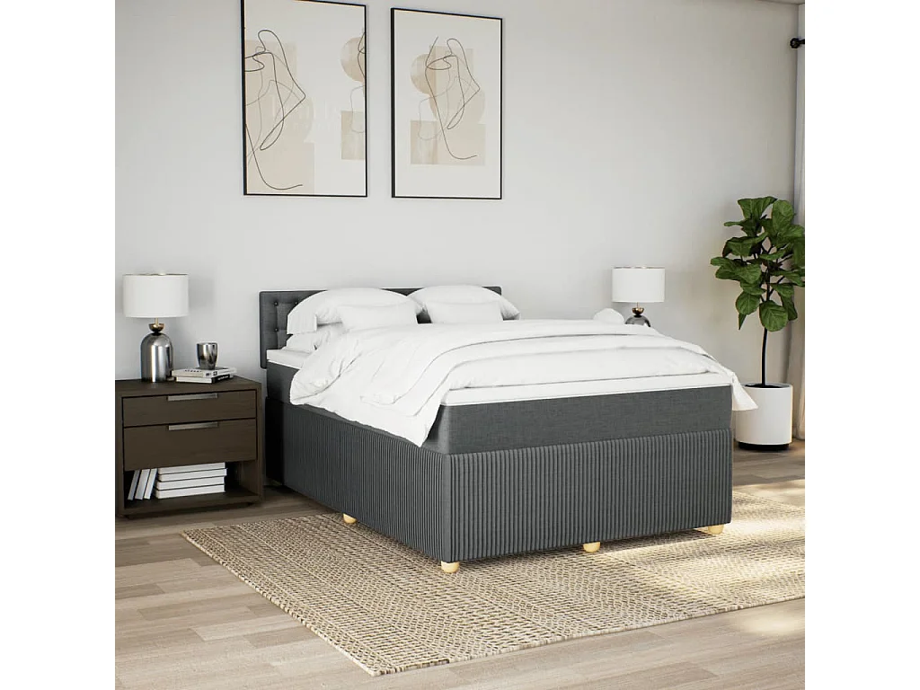 Sommier à lattes de lit avec matelas Gris foncé 140x190cm Tissu