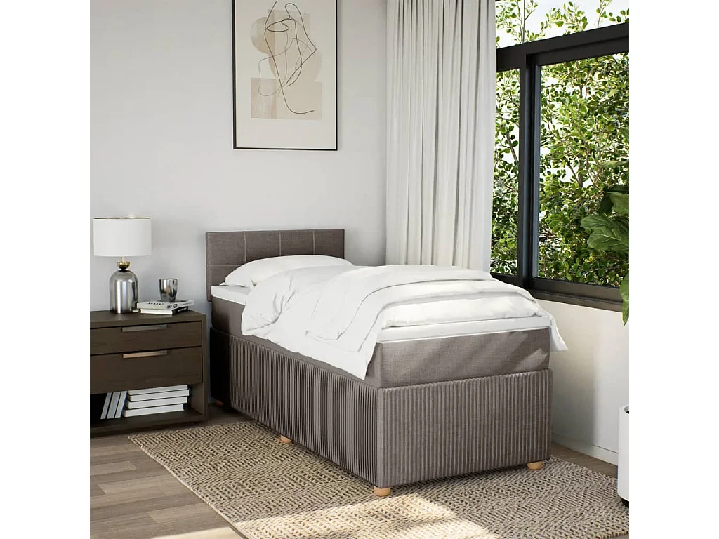 Sommier à lattes de lit avec matelas Taupe 100x200 cm Tissu
