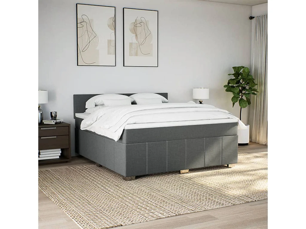 Sommier à lattes de lit avec matelas Gris foncé 180x200cm Tissu