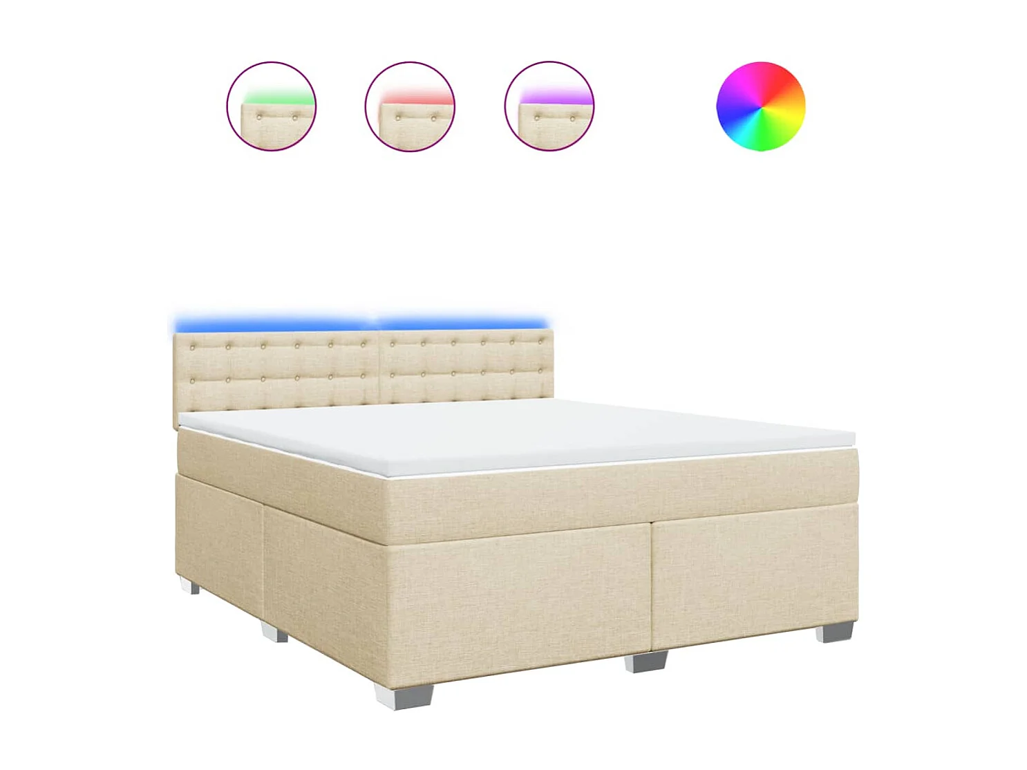 Cama box spring con colchón tela color crema 180x200 cm