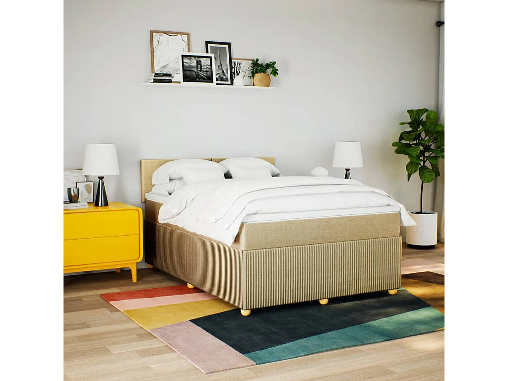 Sommier à lattes de lit avec matelas Crème 140x190 cm Tissu