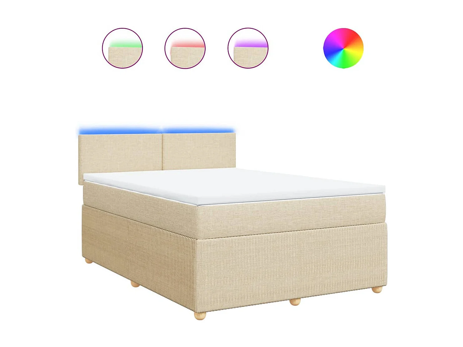 Cama box spring con colchón tela color crema 140x190 cm
