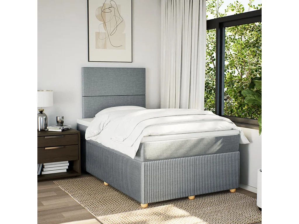 Sommier à lattes de lit et matelas gris clair 120x190 cm tissu