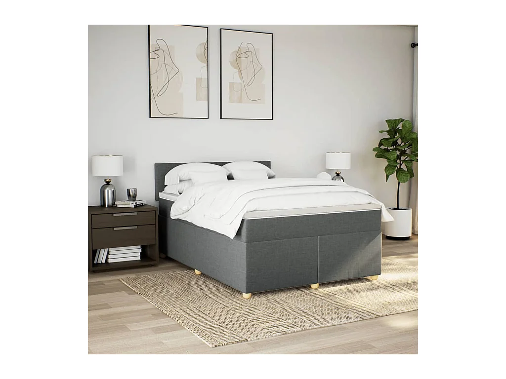 Sommier à lattes de lit avec matelas Gris foncé 160x200cm Tissu