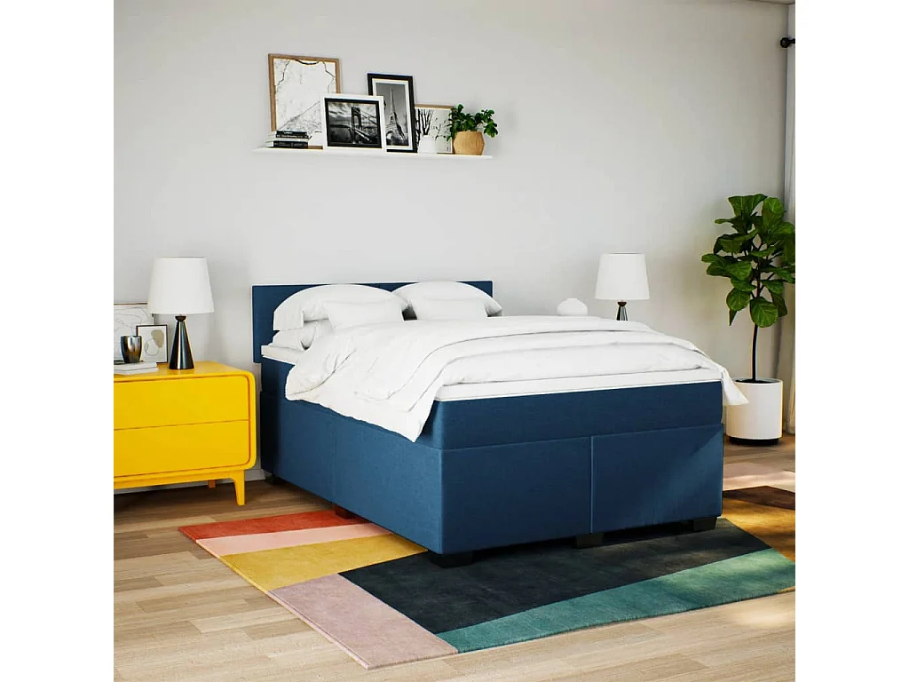 Sommier à lattes de lit avec matelas Bleu 160x200 cm Tissu