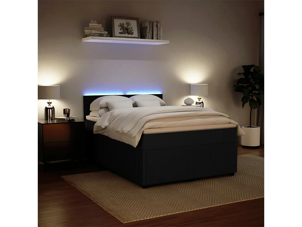 Cama box spring con colchón terciopelo negro 140x190 cm