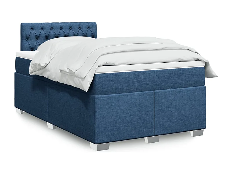 Cama box spring con colchón tela azul 120x190 cm