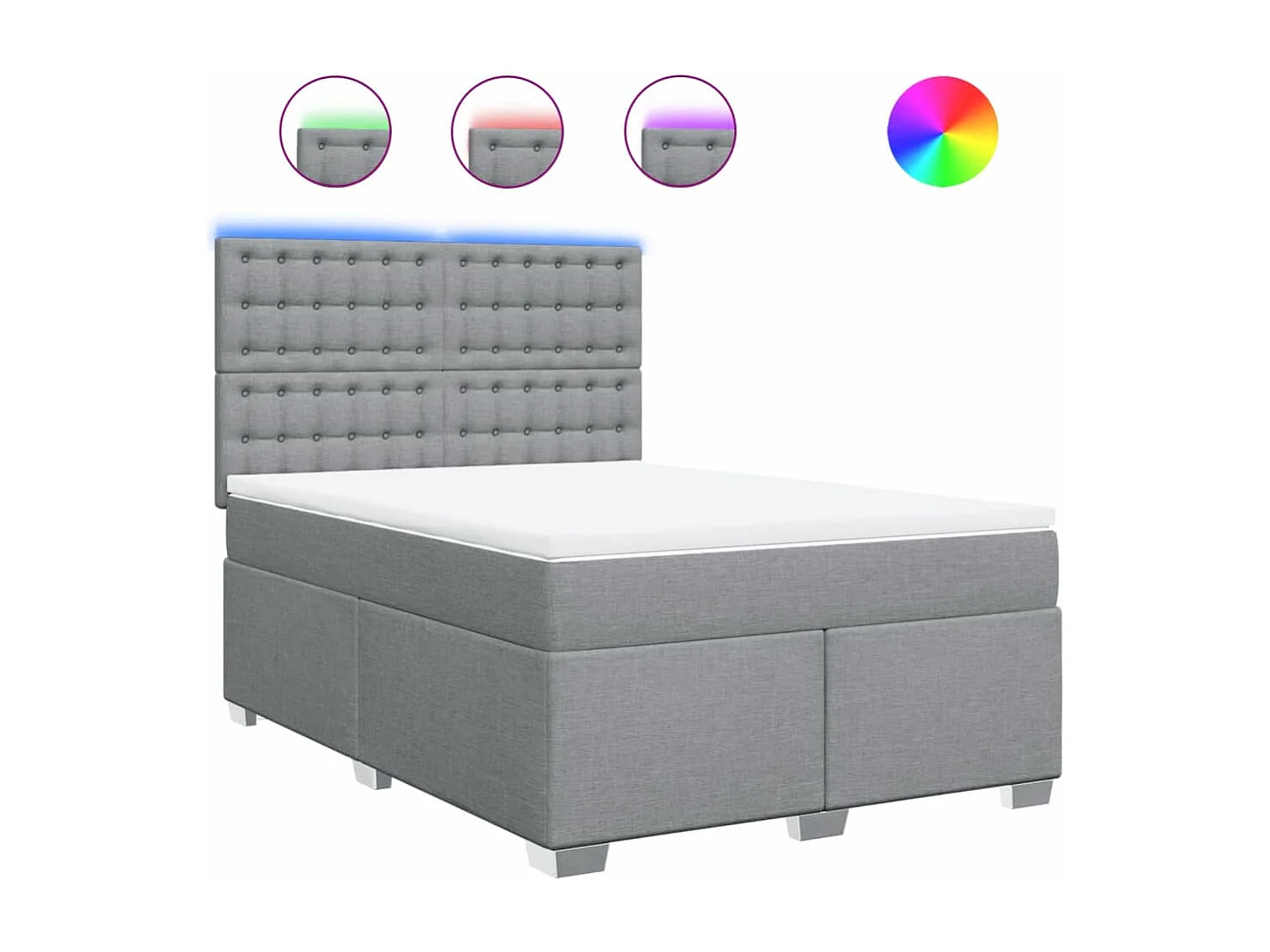 Cama box spring con colchón tela gris claro 160x200 cm