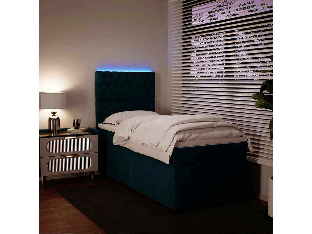 Sommier à lattes de lit avec matelas bleu 90x200 cm velours