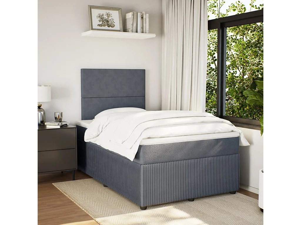 Cama box spring con colchón terciopelo gris oscuro 120x190 cm