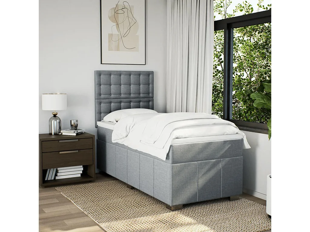 Sommier à lattes de lit avec matelas Gris clair 100x200cm Tissu