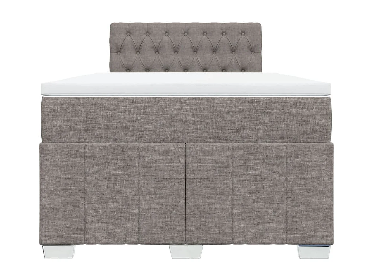 Cama box spring con colchón tela gris taupe 120x190 cm