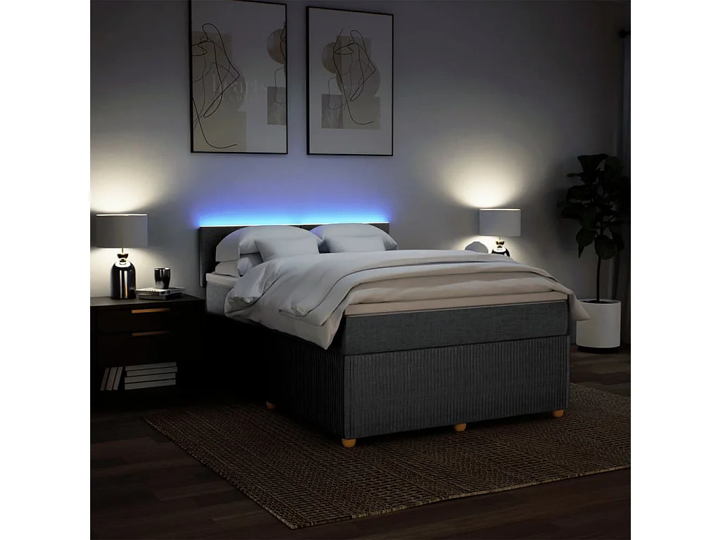 Cama box spring con colchón tela gris claro 140x200 cm