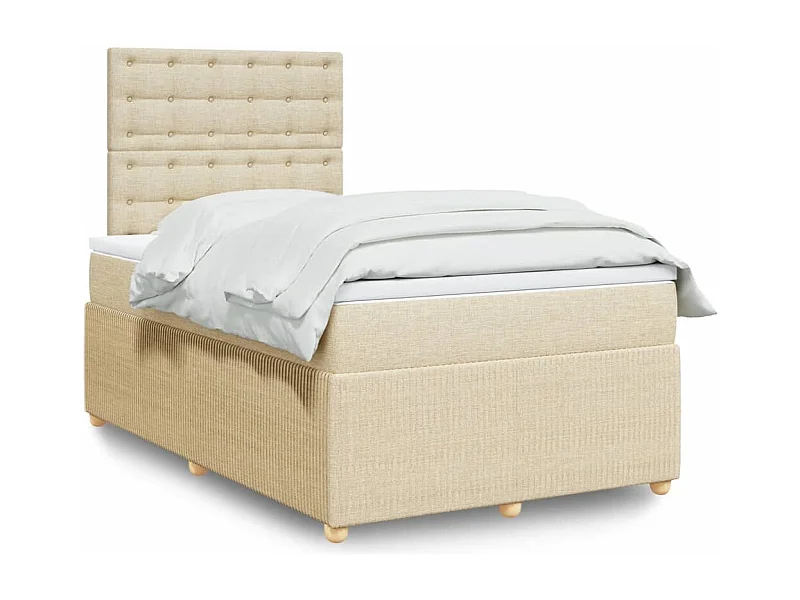 Cama box spring con colchón tela color crema 120x190 cm