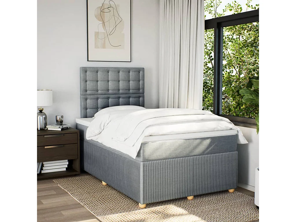 Cama boxspring com colchão 120x190 cm tecido cinzento-claro