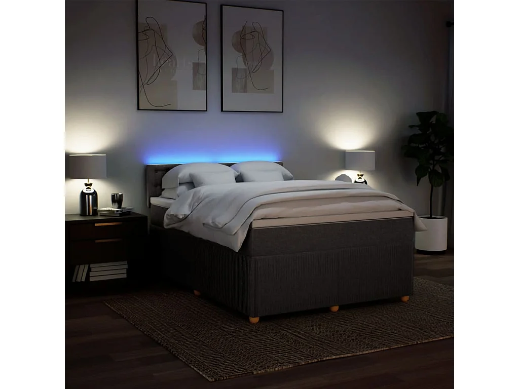 Cama box spring con colchón tela gris taupe 140x190 cm