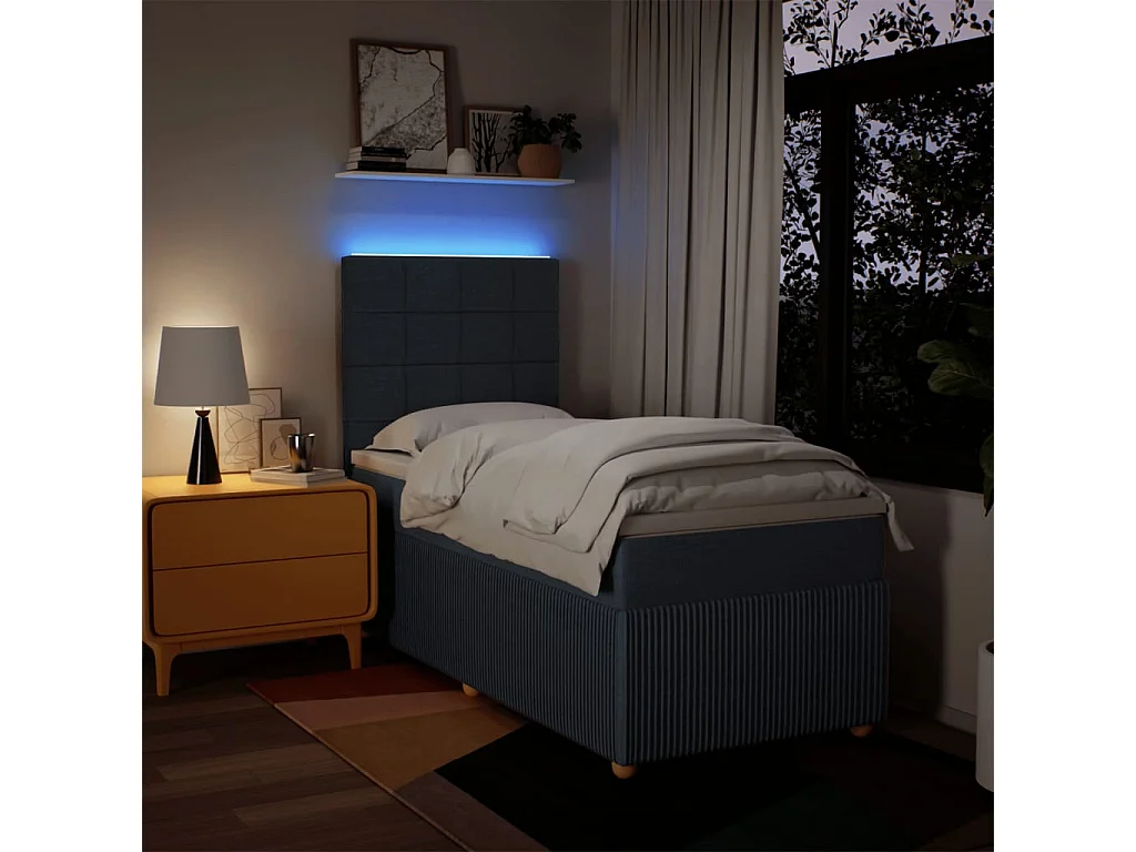 Cama box spring con colchón tela azul 90x200 cm