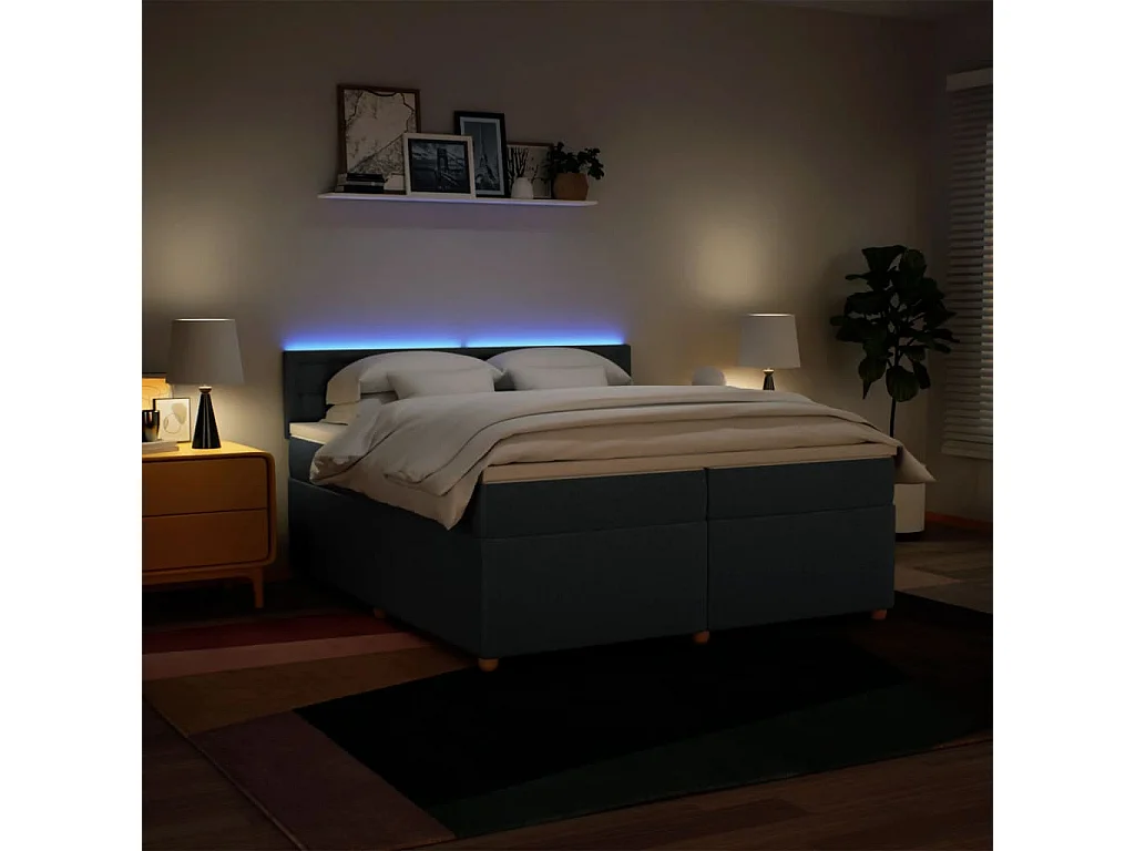 Cama box spring con colchón tela azul 200x200 cm