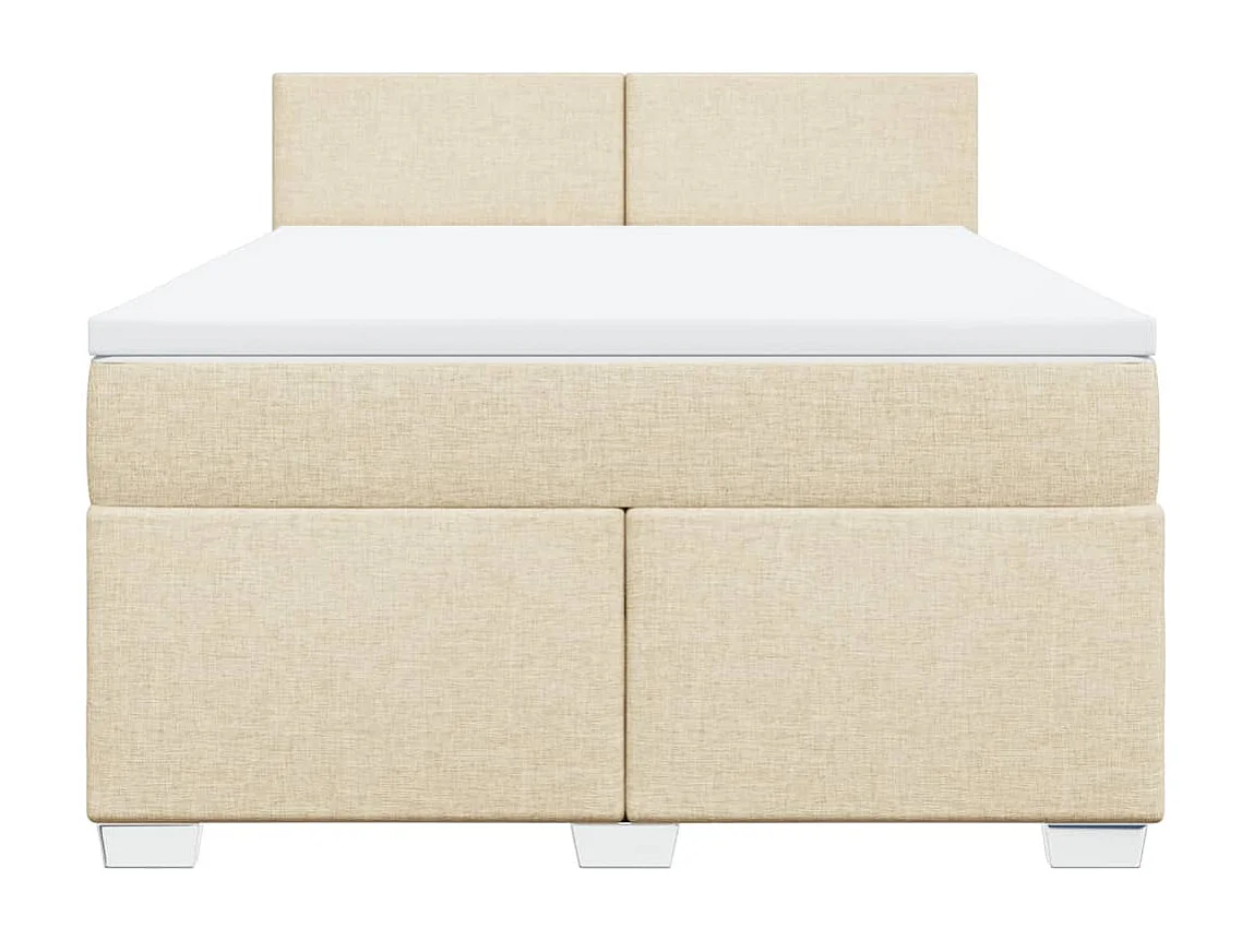 Cama box spring con colchón tela color crema 160x200 cm