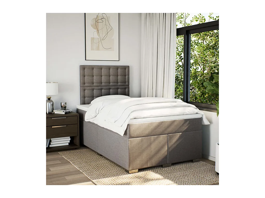 Cama boxspring c/ colchão 120x190cm tecido castanho-acinzentado