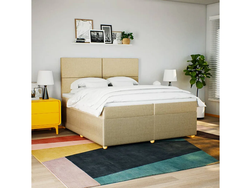 Sommier à lattes de lit avec matelas Crème 200x200 cm Tissu