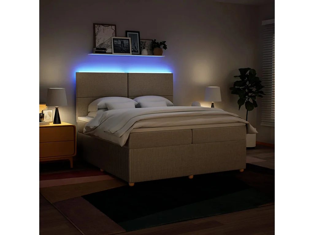 Sommier à lattes de lit avec matelas Crème 200x200 cm Tissu