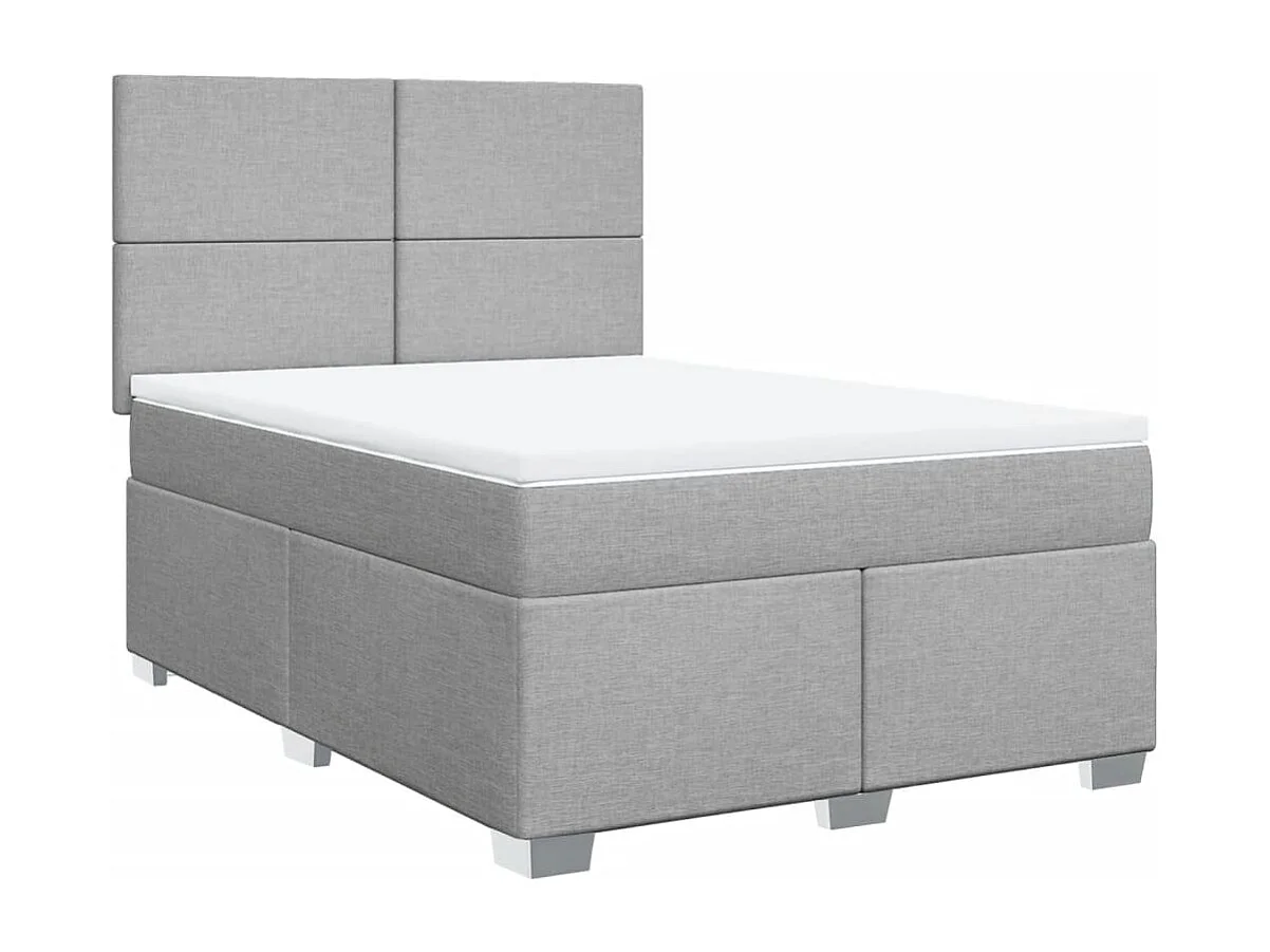 Cama box spring con colchón tela gris claro 160x200 cm