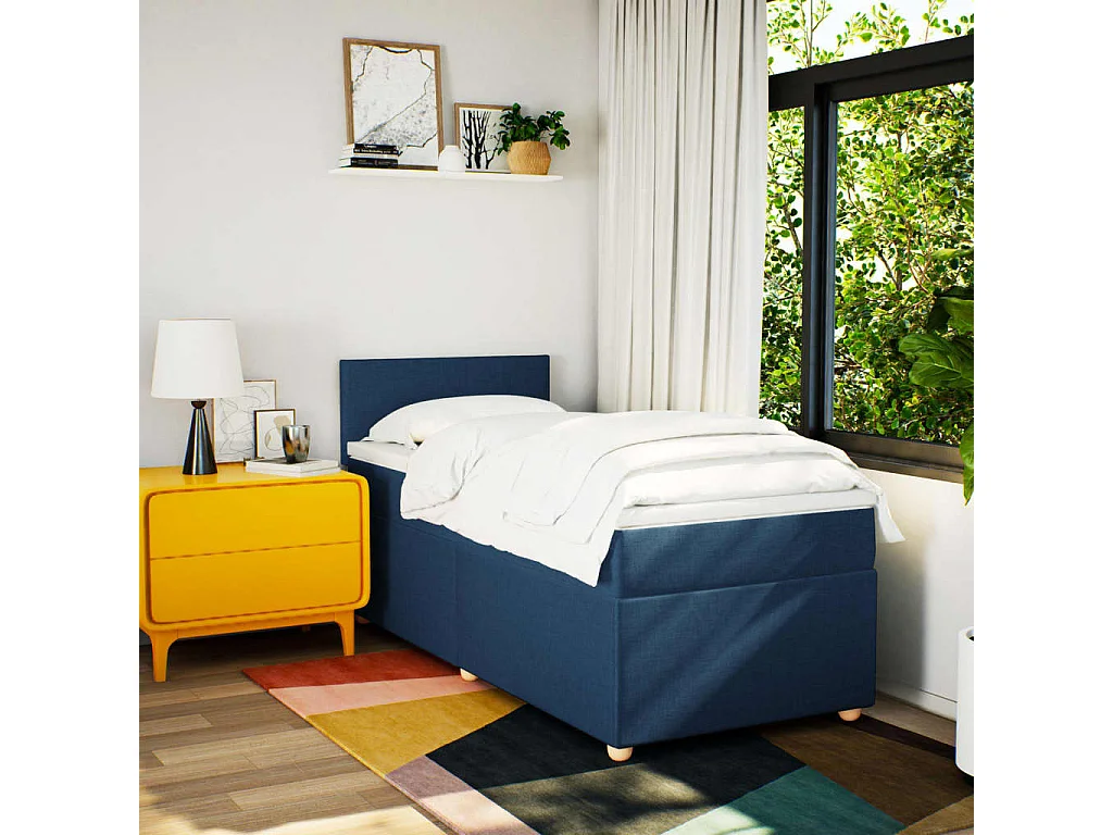 Sommier à lattes de lit avec matelas Bleu 90x200 cm Tissu