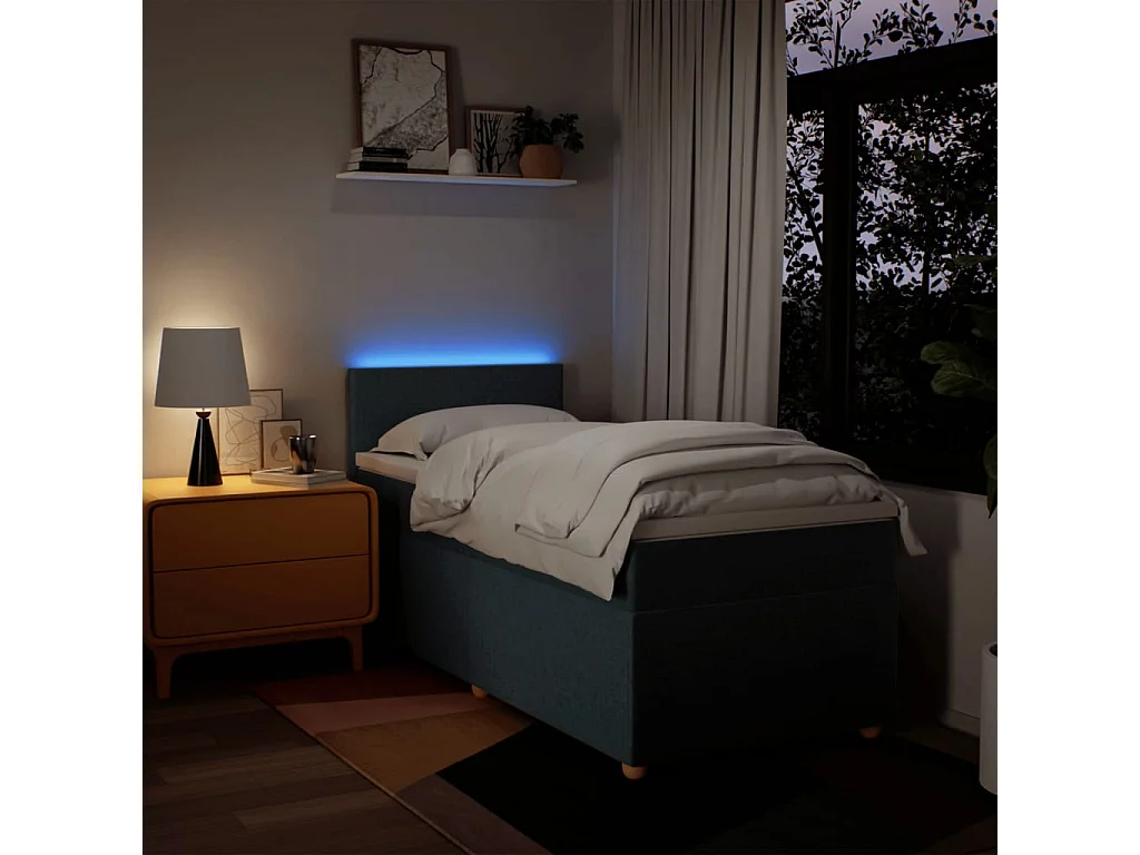 Sommier à lattes de lit avec matelas Bleu 90x200 cm Tissu