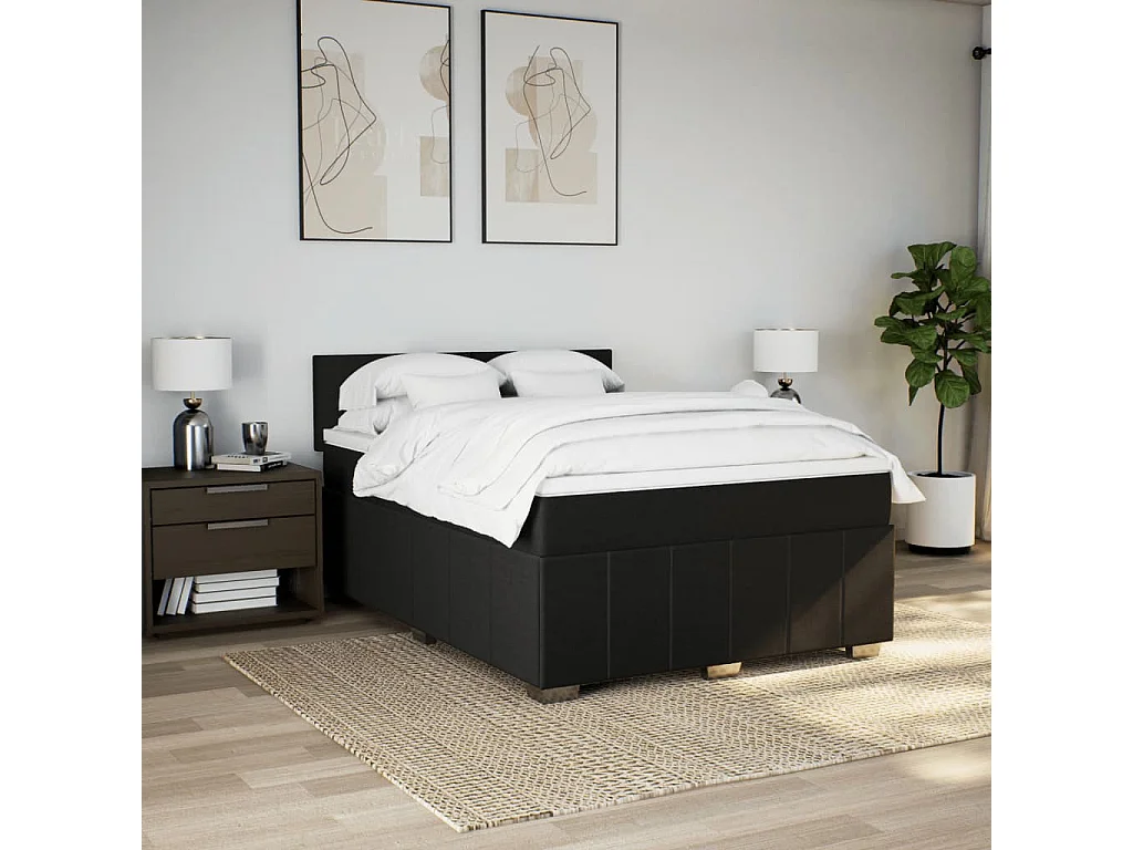 Sommier à lattes de lit avec matelas Noir 140x190 cm Tissu