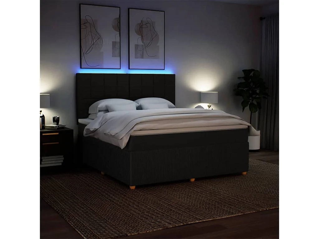 Sommier à lattes de lit avec matelas Noir 180x200 cm Tissu